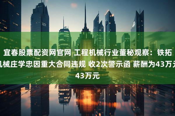 宜春股票配资网官网 工程机械行业董秘观察：铁拓机械庄学忠因重大合同违规 收2次警示函 薪酬为43万元