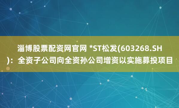 淄博股票配资网官网 *ST松发(603268.SH)：全资子公司向全资孙公司增资以实施募投项目